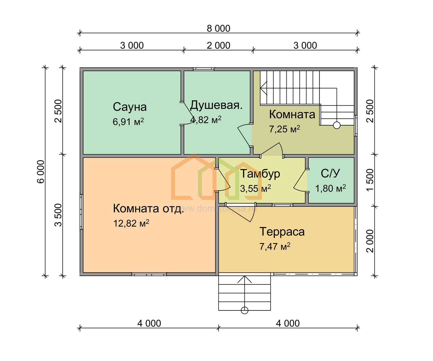 Баня из бруса с мансардой Меркурий - 2 6x8 Площадь: 84 м² с балконом под  ключ в Клине