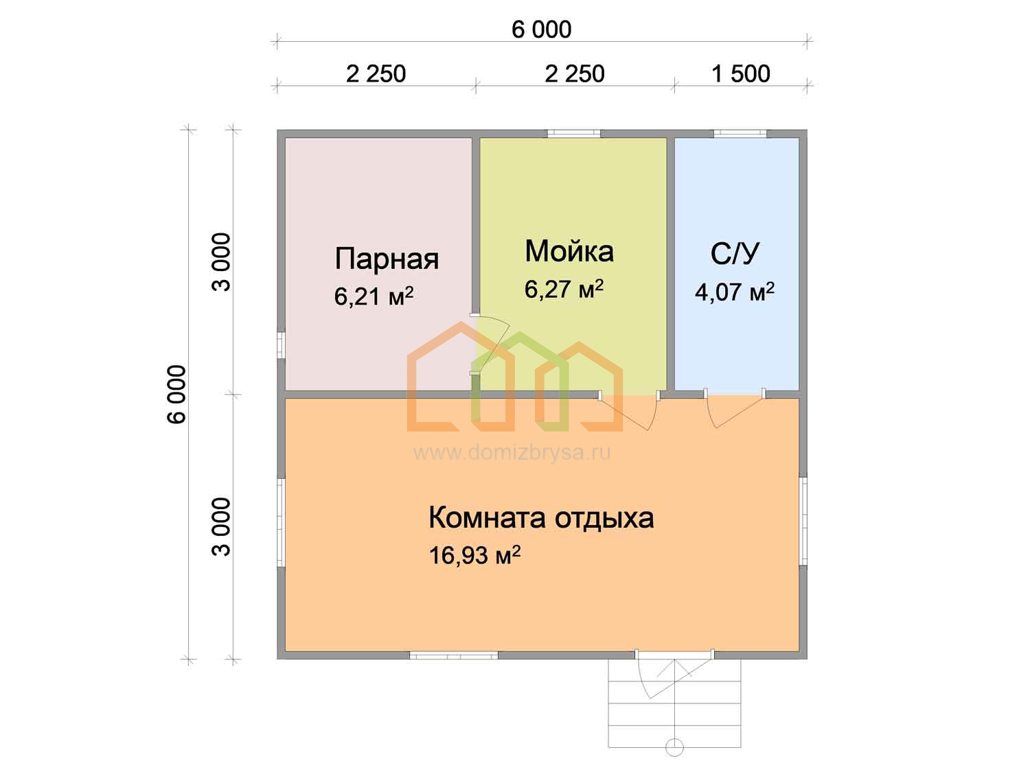 Каркасная баня одноэтажная 6x6, площадь: 36 м² с туалетом цена под ключ в  Клине 899000