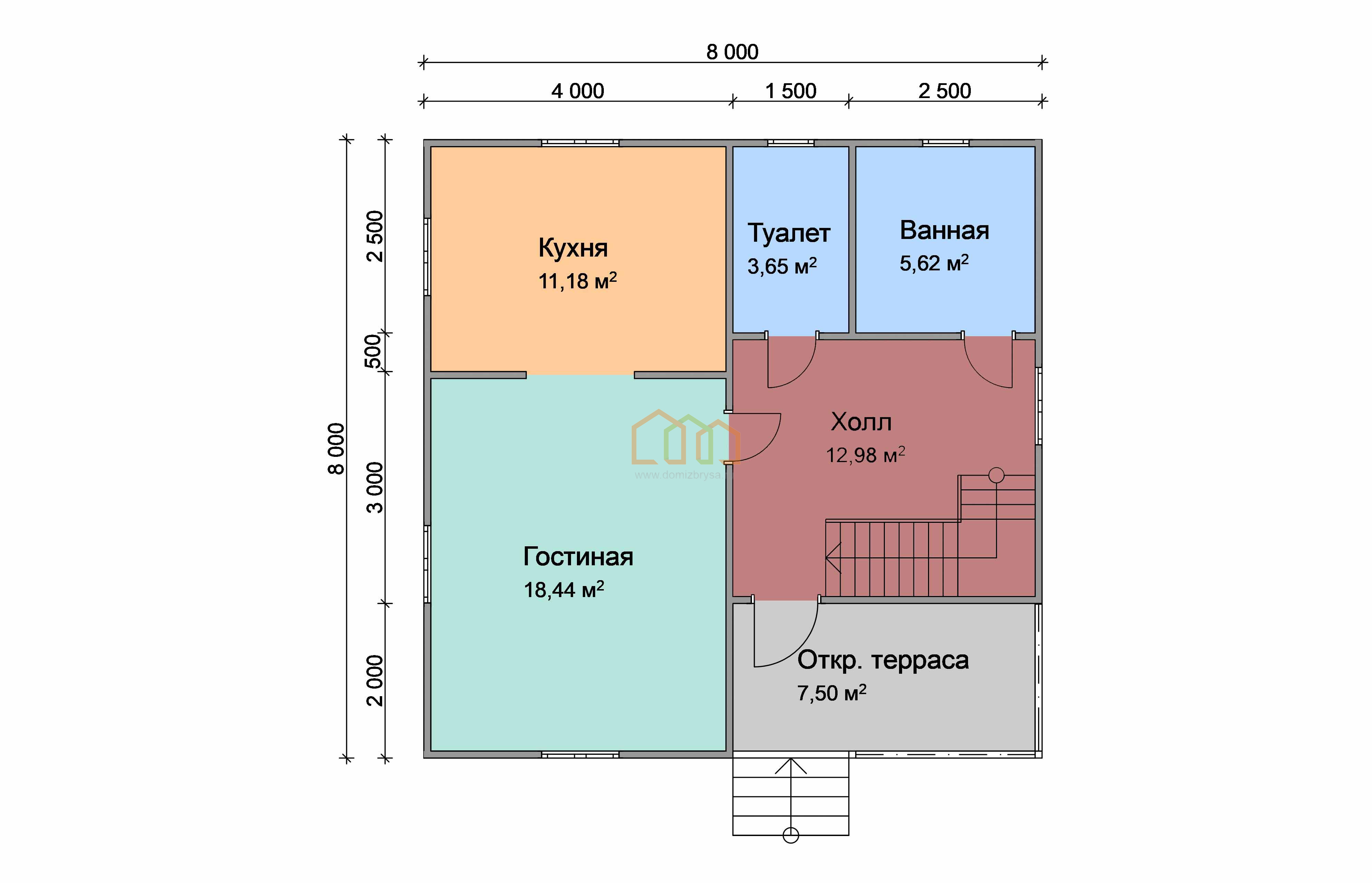 Дом из бруса 8х8 с балконом купить в Клине за 1845000, площадь: 112 м2,  Брус 90х140 мм.