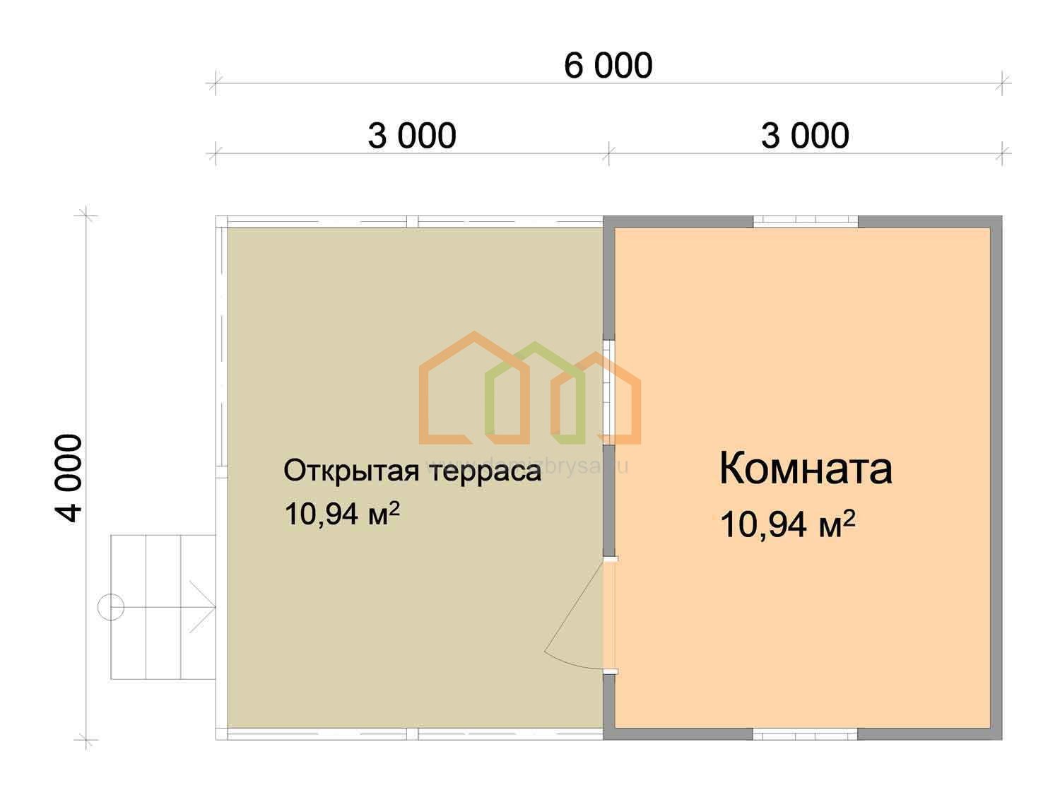 Каркасный дачный домик с террасой Кедр (КТ) 4х6 Площадь: 24 м² с террасой  под ключ в Клине