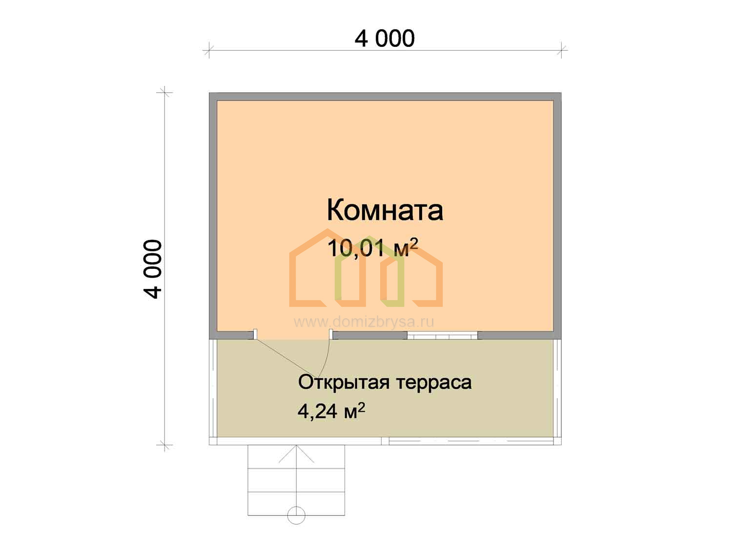 Каркасный дачный домик с террасой Липа (КТ) 4х4 Площадь: 16 м² с террасой  под ключ в Клине