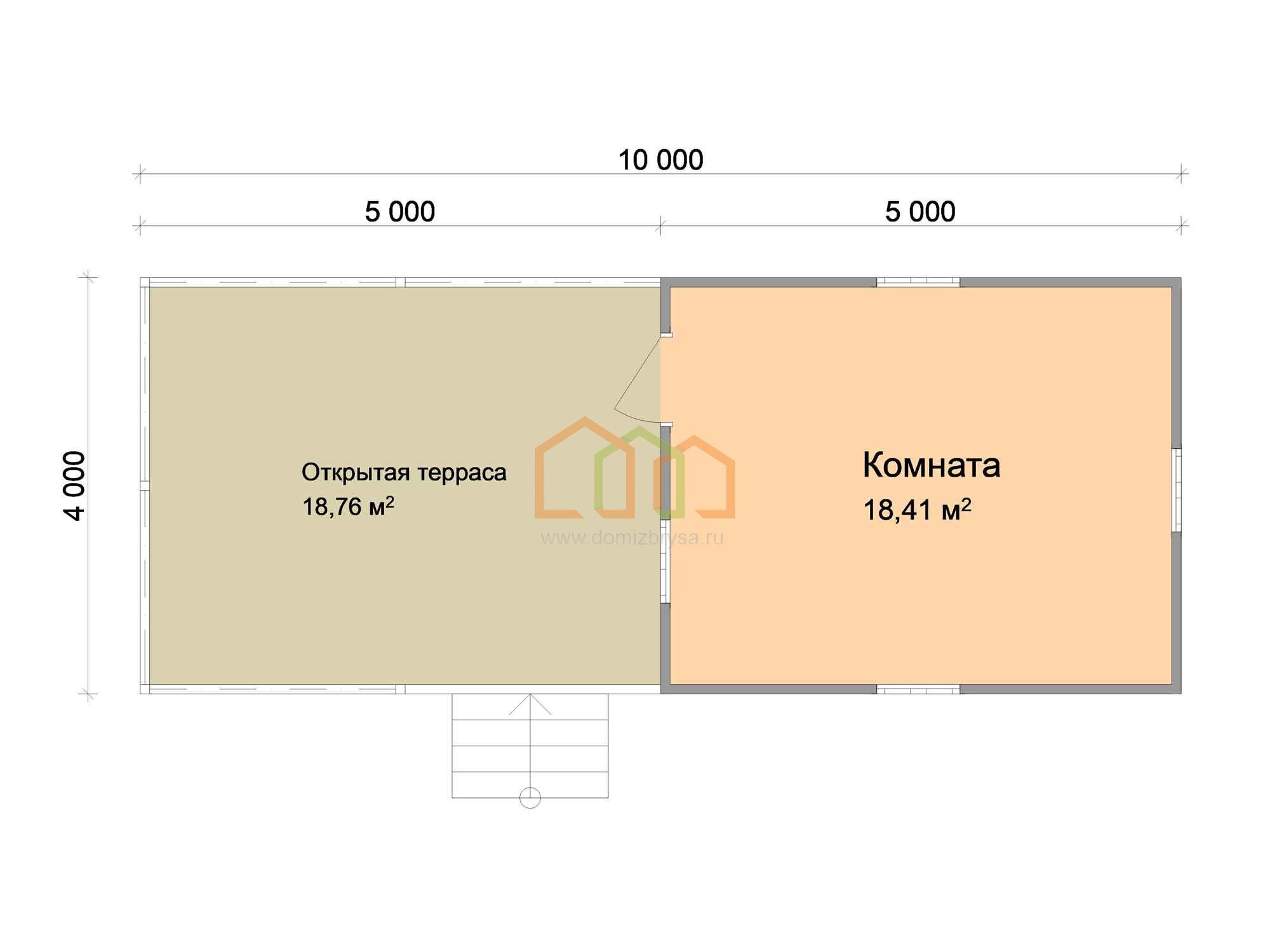 Каркасный дачный домик с террасой Дуб (КТ) 4х10 Площадь: 40 м? с террасой  под ключ в Клине